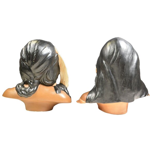 Vintage Native Americans Ceramic Head Bust Statues Hand Painted 11" H x 11" W - Picture 5 of 7